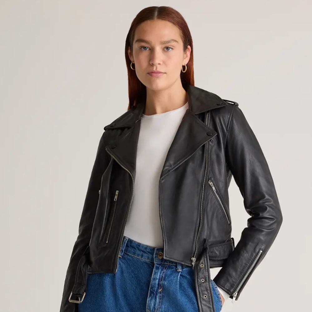 Quince 100% Leather Motorcycle Jacket, black, NWT